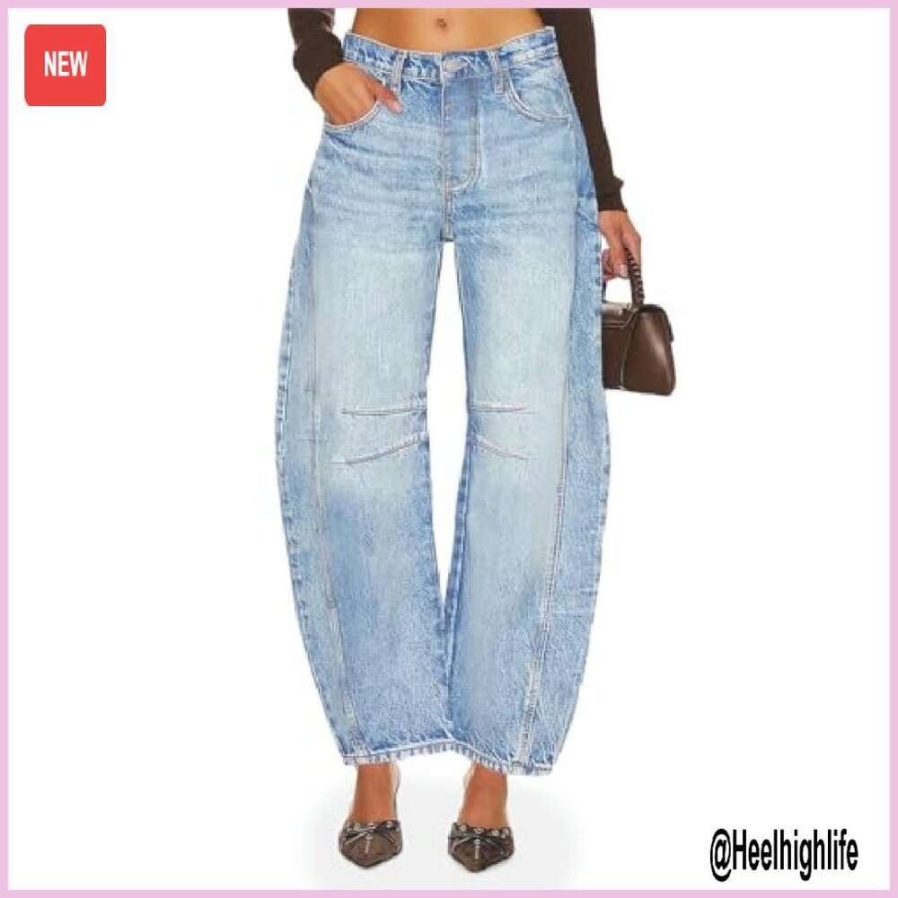 Women's Baggy Boyfriend Jeans Vintage Wide Leg Mid Rise Barrel Denim Ankle Pants - Picture 4 of 8
